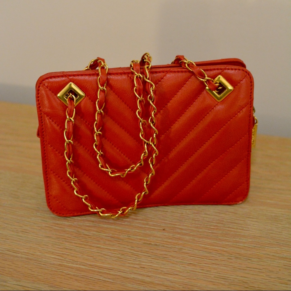 Cuyana Red Leather Quilted Purse